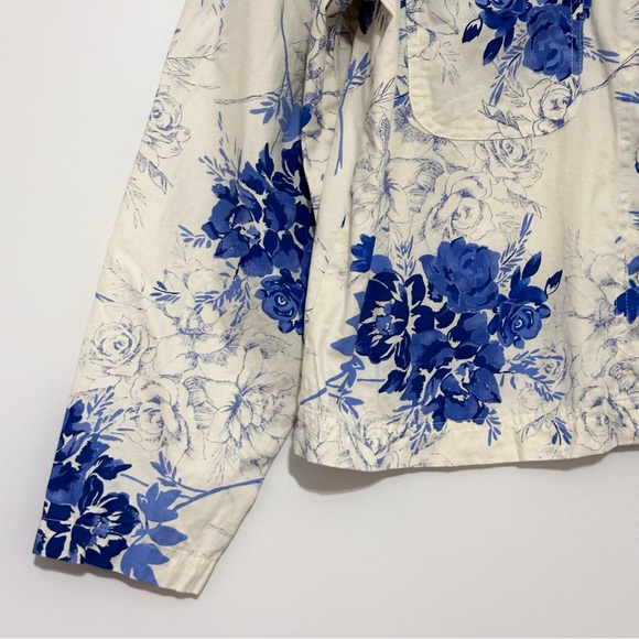 Anthropologie Porridge Ria Boxy Shirt Jacket Embroidered Spring Blue Off-white - Picture 8 of 15